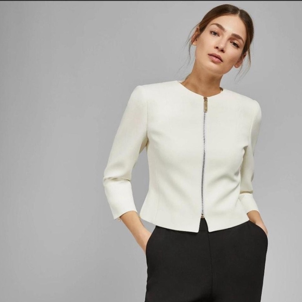 Ted Baker London Curved Hem Cropped Jacket Ivory Size 2 (US 4-6)